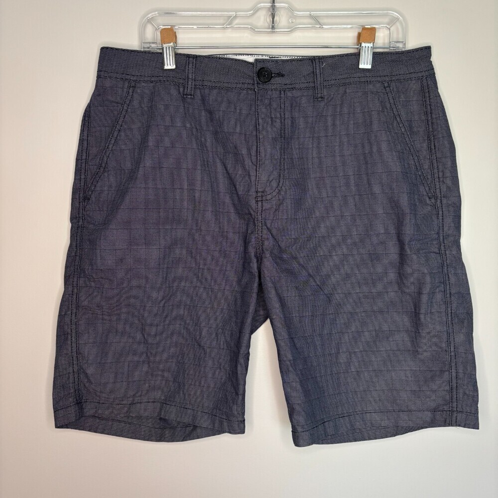 EZEKIEL Micro Check 9" Shorts Mens 36 Navy Stretch Slash Pockets Golf Preppy